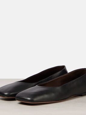 The Row Black Leather Pointed Ballet Flats